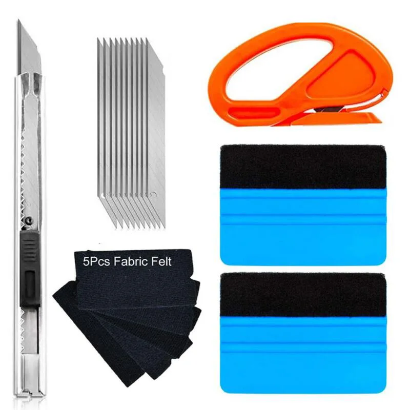 

19 Pcs Car Vinyl Film Installation Tools Smooth Tool Scraper With Felt Blade Cutting Knife Blade Set