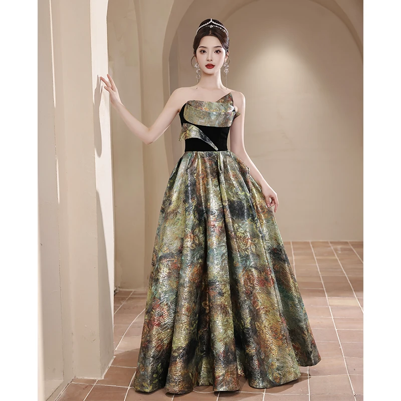 Luxury Strapless Ball Gown Satin Prom Dresses Elgant Floor-Length Women Formal Special Occasion Dressess Long