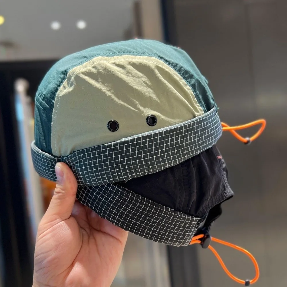 Unisex Quick-drying 5-panel Cap Adjustable Solid Color Beanies Hat Anti-UV Brimless Cap Women