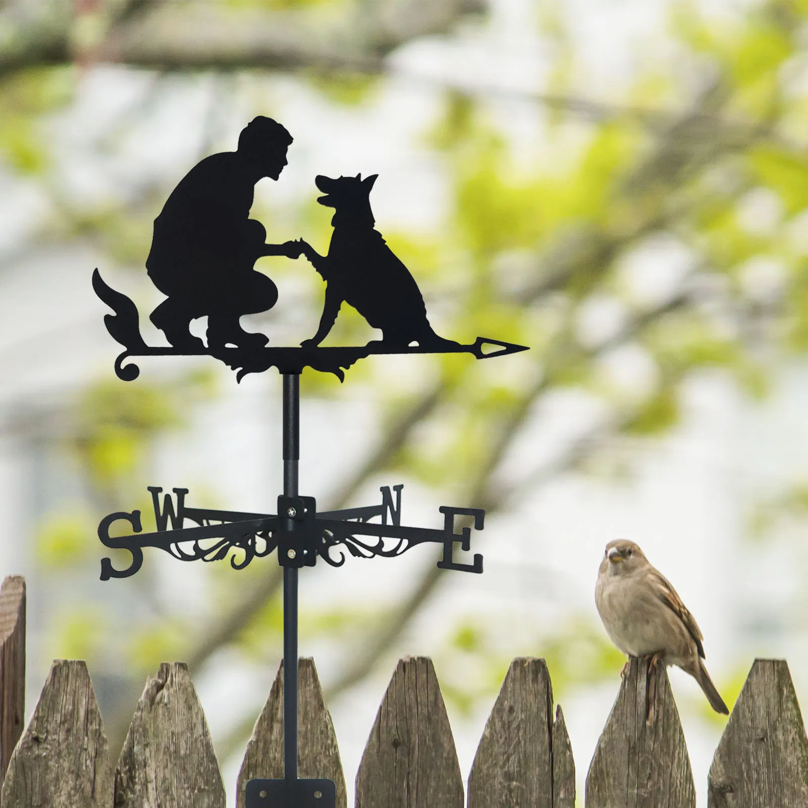 Weather Vane Man and Dog Anti-Rust Outdoor Decor, Craft for Roof, Garden Home Fence, Column Greenhouse Barn, 1Pc