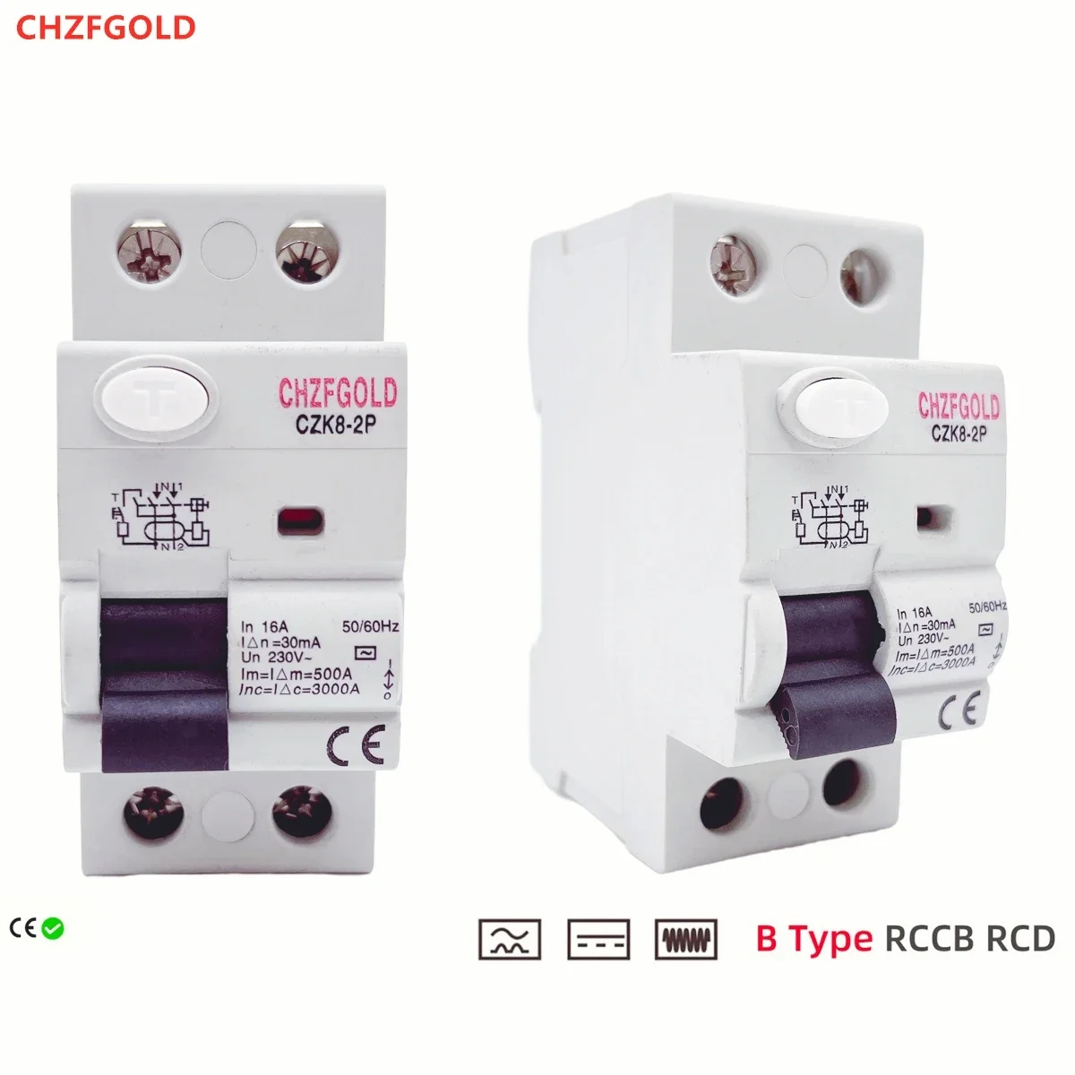 CHZFGOLD-disjonators RCD type B Evse, 4P, 4 polos, CA, earth, 40a, 63a, 30ma, CZF1-63HB, 10KA, carril Din, 220V