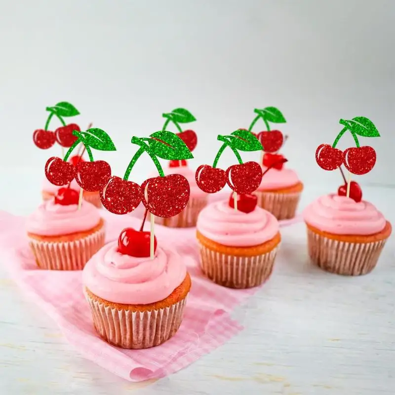 24 Stück Frucht-Kuchenaufsätze, Sommer-Thema, Kuchendekoration, Zitrone, Erdbeere, Kirsche, Cupcake-Aufsätze, Hochzeit, Geburtstag, Cupcake-Dekor – Detail 1