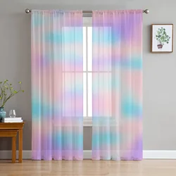 Rainbow Gradient Sheer Voile Curtains Window Tulle Curtains for Living Room Bedroom for Kitchen Curtains Decoration