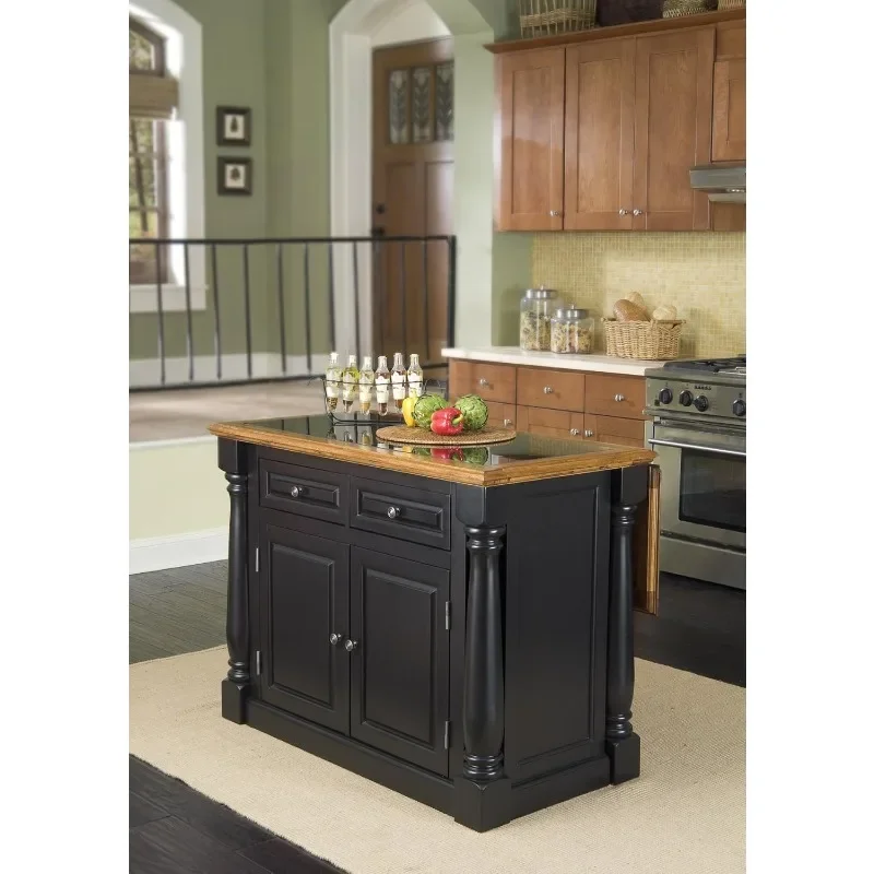 Monarch Black/Distressed Oak Kitchen Island with Granite Top By Home Styles Kitchen Island Bar Cart  Rolling Cart