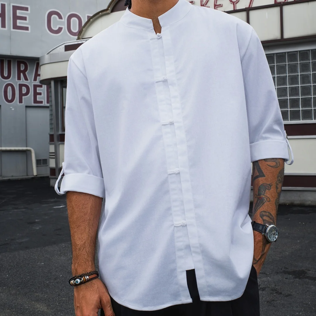 

Slavinson Men's Short Sleeve Shirt Summer Linen Casual Beach Short T-shirts Solid Color Male Vintage Streetwear Tops US Size