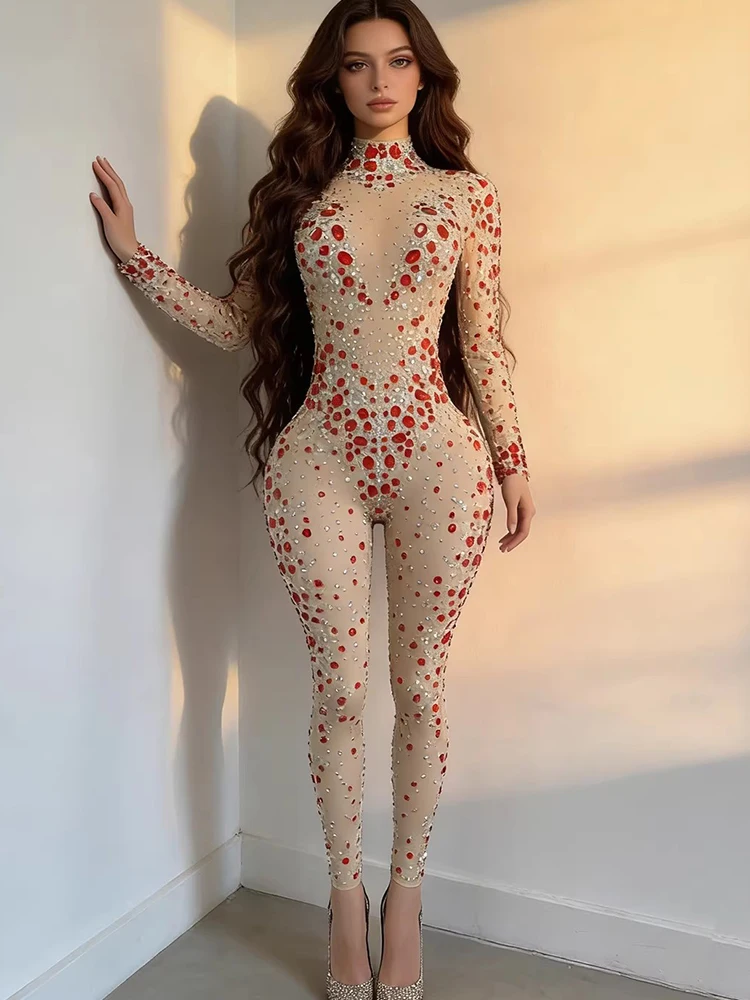 High Quality Hot Stamping Sexy Elastic Long Sleeved Jumpsuit 2026 New Fashion Custom Women'S Clothing
