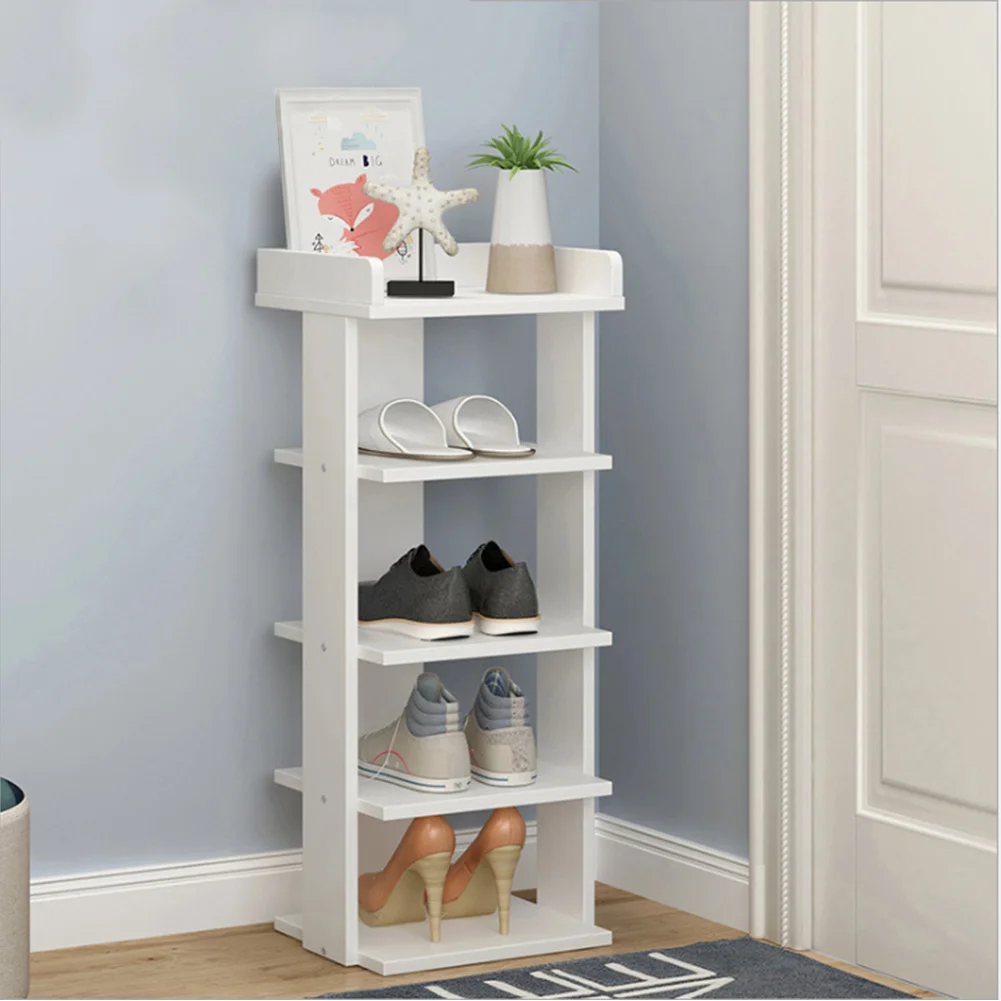 5 Tier White Wood Shoe Rack Storage Shelf