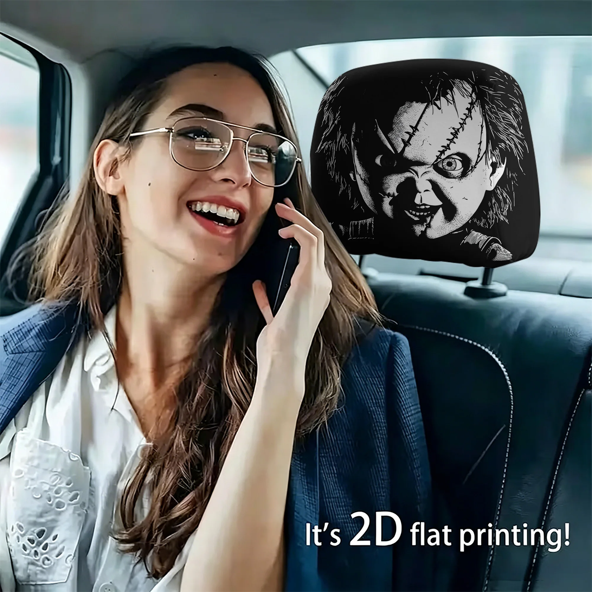 2pcs “Chucky”-themed Car Headrest Covers to Add a Spooky Vibe to Your Car’s Interior. Filling Not Included. Easy to Install. view 4