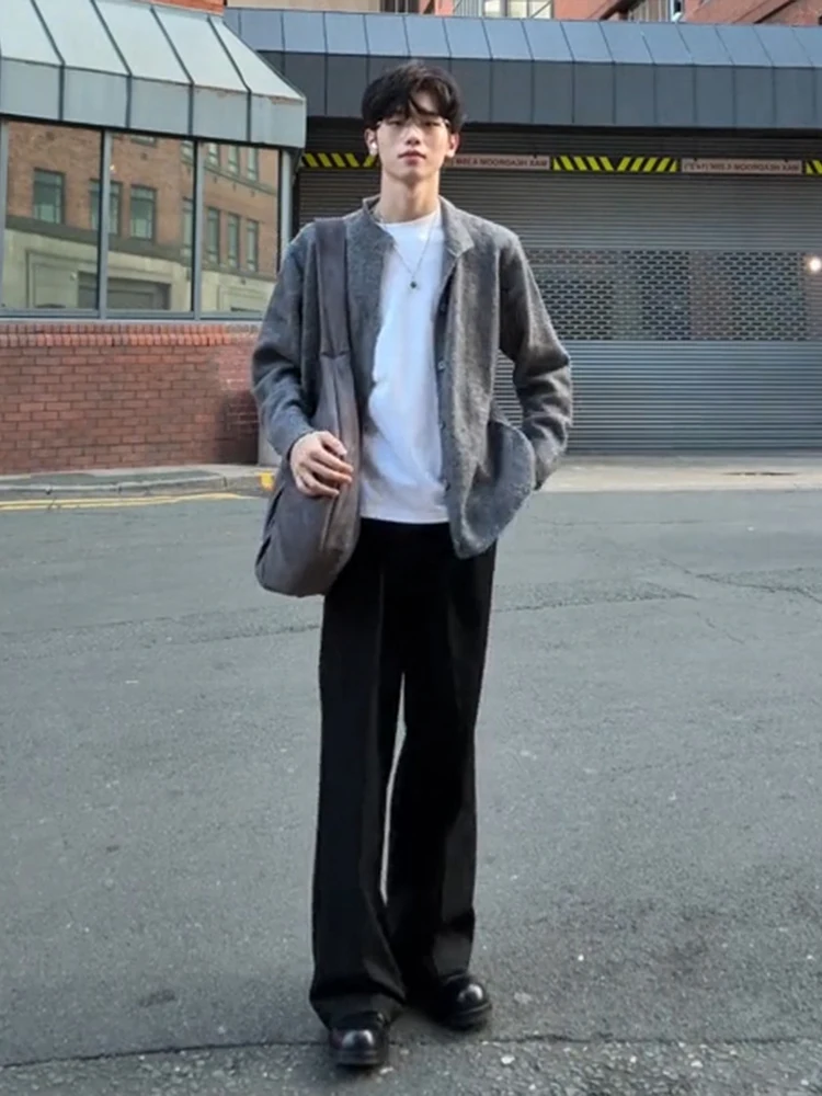 

Cool Knitted Cardigan And Pants Set for Men Sli Two-Piece Suite High-End Korean Sle Long Sve Autumn Faion for Teens