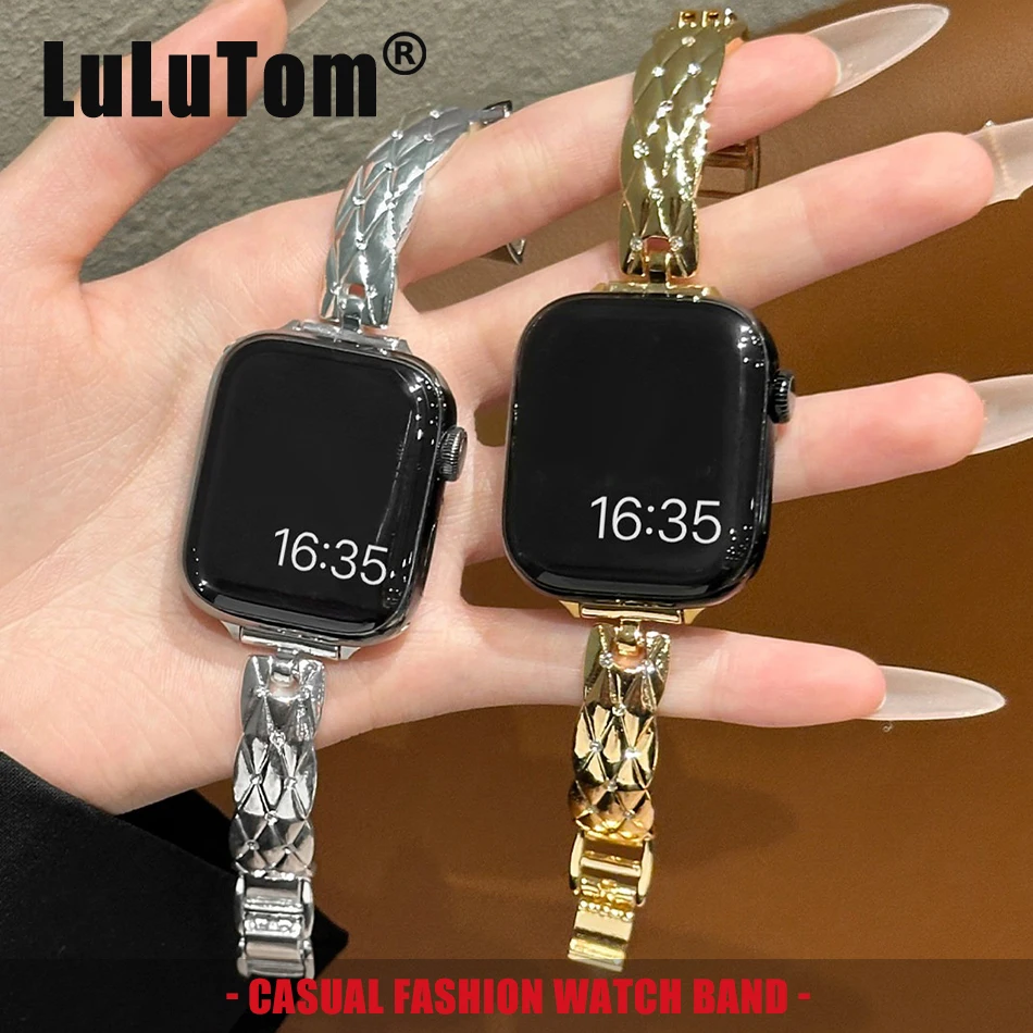 

Браслет с блестящим алмазным узором для Apple Watch 11 10 9 8 7 6 SE Ultra, ремешки для Iwatch Series 38 40 41 42 44 45 46 49 мм