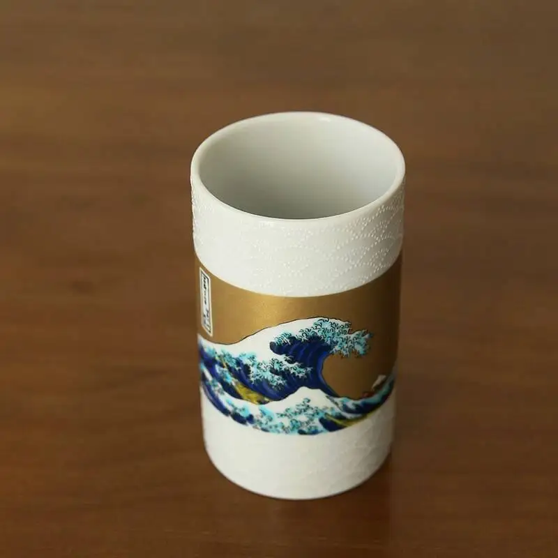 Spirit Of Craftsmanship: Japanese Imported Kutani Ware Ukiyo-E The Great Wave Off Kanagawa Pen Holder Desktop Ornament