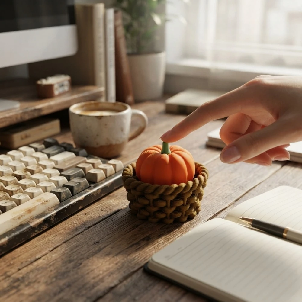 3D Printed Pumpkin Fidget Button, Pressable Desk Decor, Pumpkin Keychain, Backpack Charm, Car Accessory