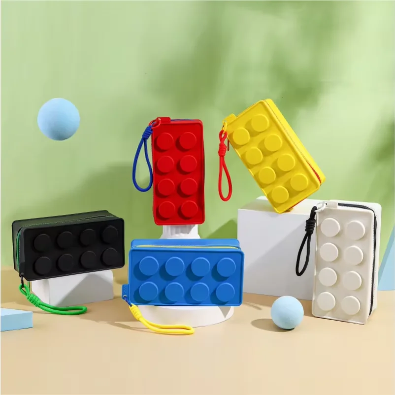 

Creative Building Block Shaped Handbag Pen Storage Bag with Rope Portable Stationery Organizer Pencil Case Sundries Organizer