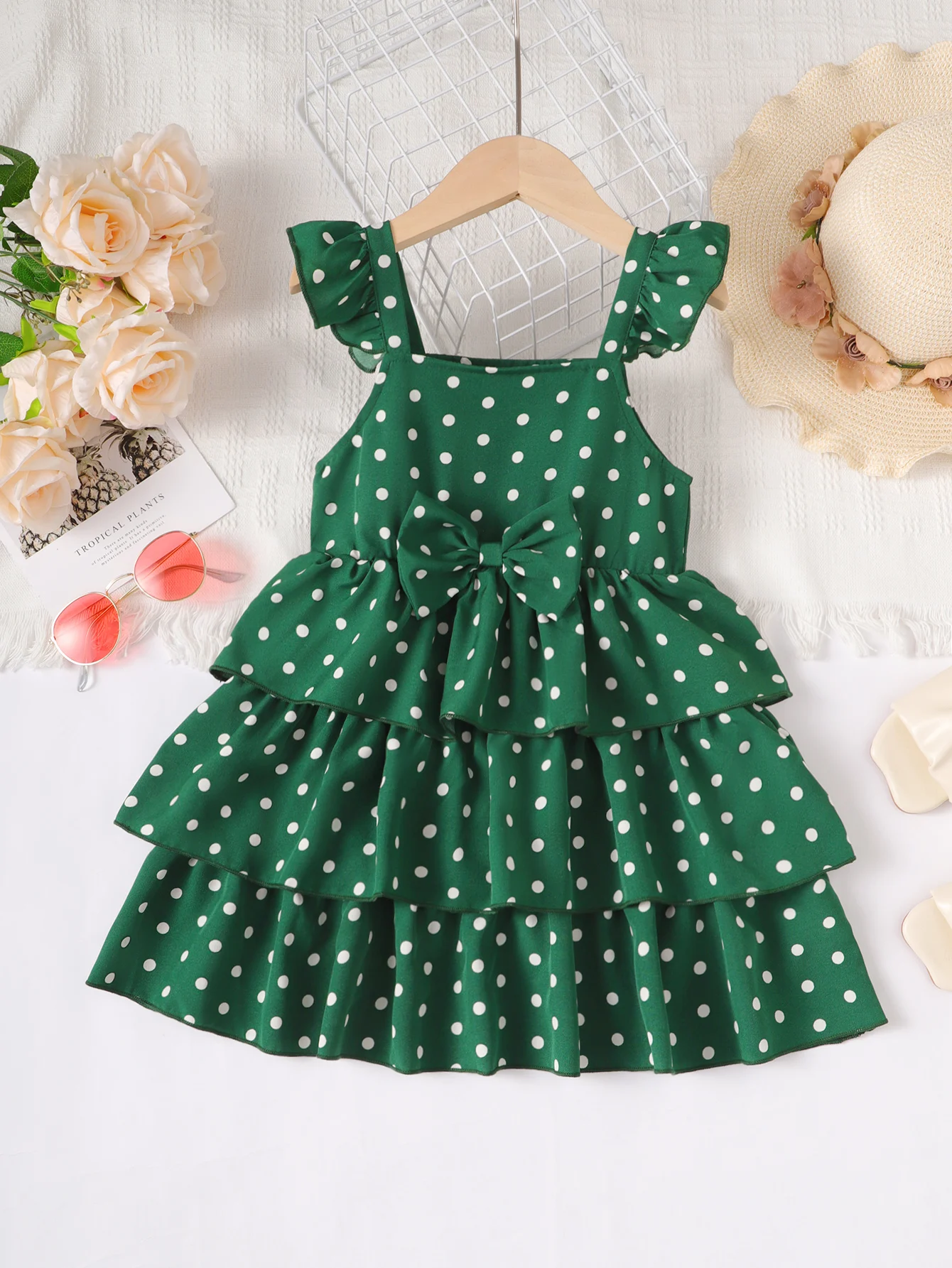 Kids Girl Princess Dress Sleeveless Wave Point Cake Skirts with Bow Summer Birthday Party Clothing For Children Girl 1-6 Years