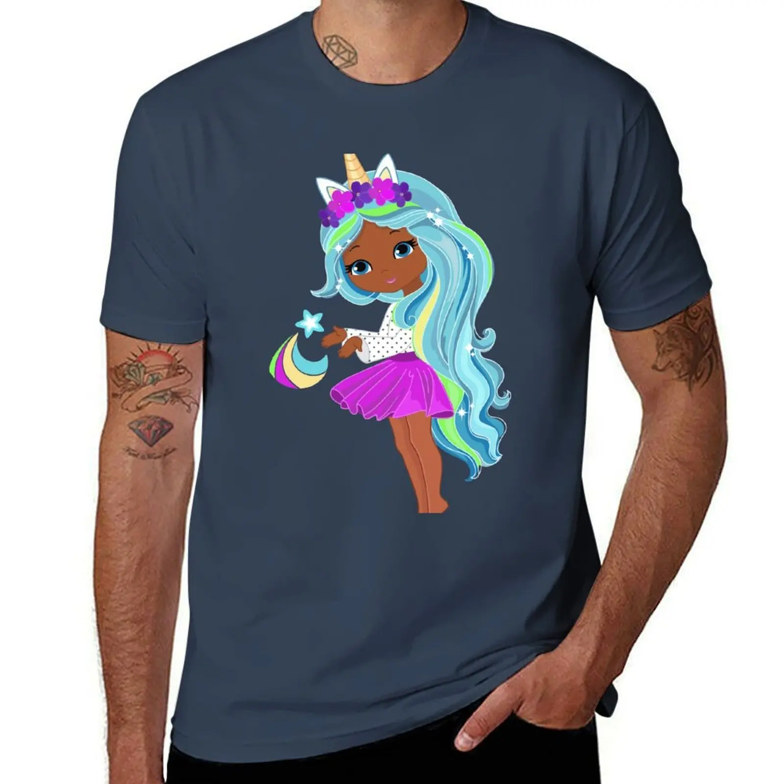 

Unicorn Girl Aqua Black T-Shirt Essential Solid Color T-Shirt