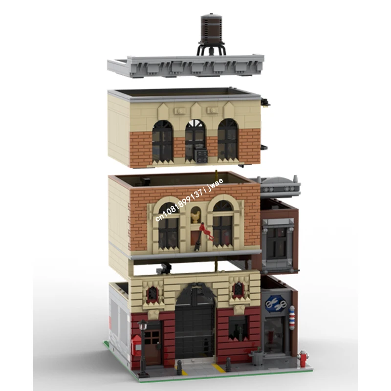 NEW City Hot Selling Street View Moc Modular Fire Station with Barber shop Model Building Blocks DIY creative ideas KidToys Gift