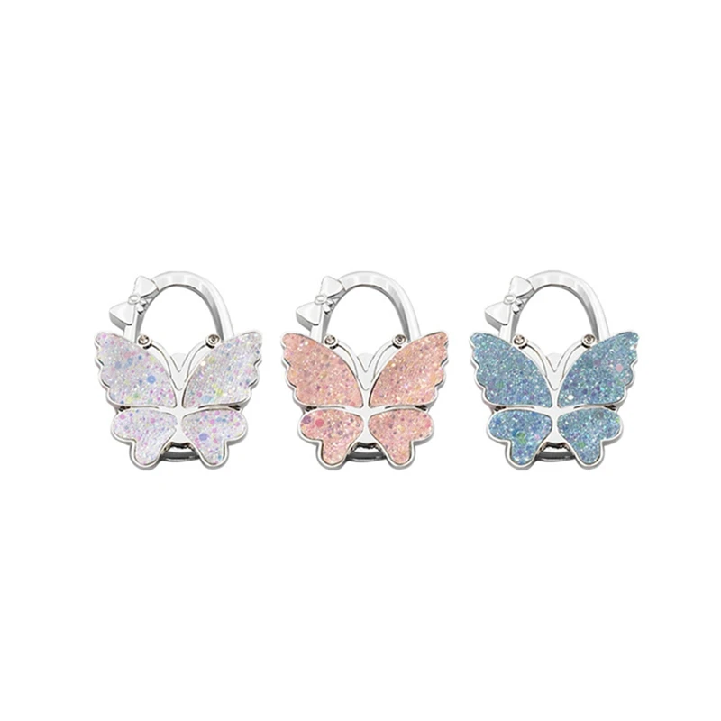 

HFIL-3PCS Foldable Fashion Butterfly Purse Bag Table Hook Holder For Student Handbag Hanger For Home Decoration Desk Hook
