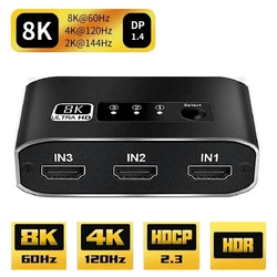 HD2.1 8K@60Hz Switch 3 In 1 Out 4K@120Hz 3 In1 Out Switcher DTS AC3 HDCP2.3 For TV PS4 HD-MI Splitter Monitor Computer Notebook