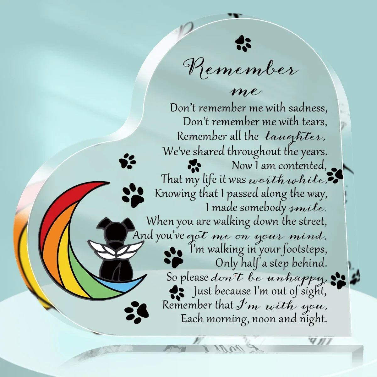 Rainbow Bridge Dog Memorial Heart Acrylic Plaque Pet Loss Remembrance Desktop Gift