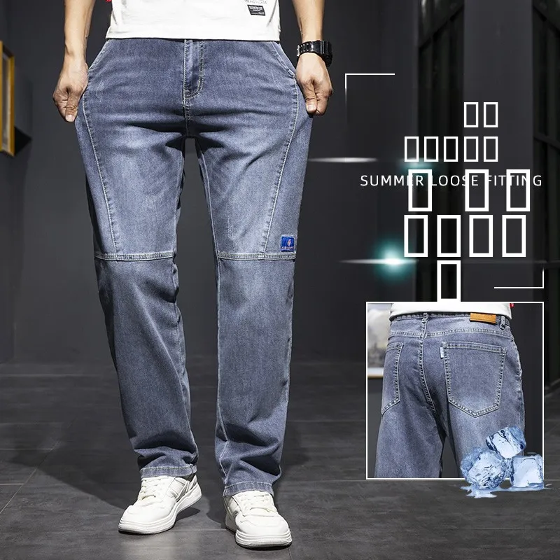 

Мужские летние джинсы Slim Fit из денима с пэчворком, тонкие, прямого кроя, эластичные, больших размеров, длинные брюки в молодежном американском стиле