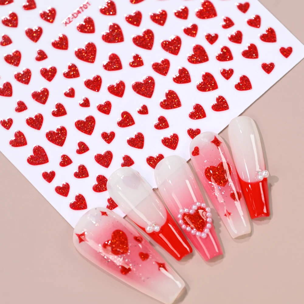 สติกเกอร์ติดเล็บรูปหัวใจโฮโลแกรม 3 มิติ สำหรับวันวาเลนไทน์ 5 ชิ้น ประกายวิบวับ ติดเองได้ ตกแต่งเล็บสุดโรแมนติก