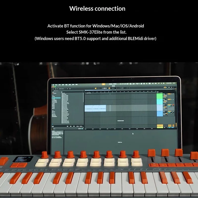 Hot M-Vave Smk-37 Elite Wireless Midi Keyboard Built-In Synthesizer,16 Pad, 8 Encoders, Battery Powered, Daw & Ios Compatible