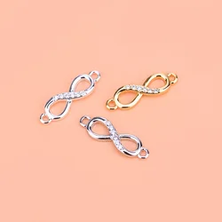 S925 pure silver gold-plated fittings Zircon figure-8 double ring connection creative handmade materials