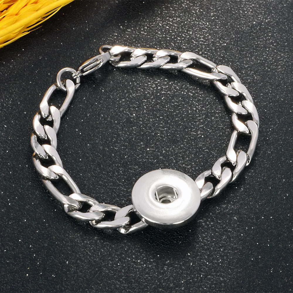 Stainless Steel 251 Chain Link  Fit 12mm 18mm Snap button Bangle Bracelet Charm Jewelry For Women Men Gift 19cm 21cm