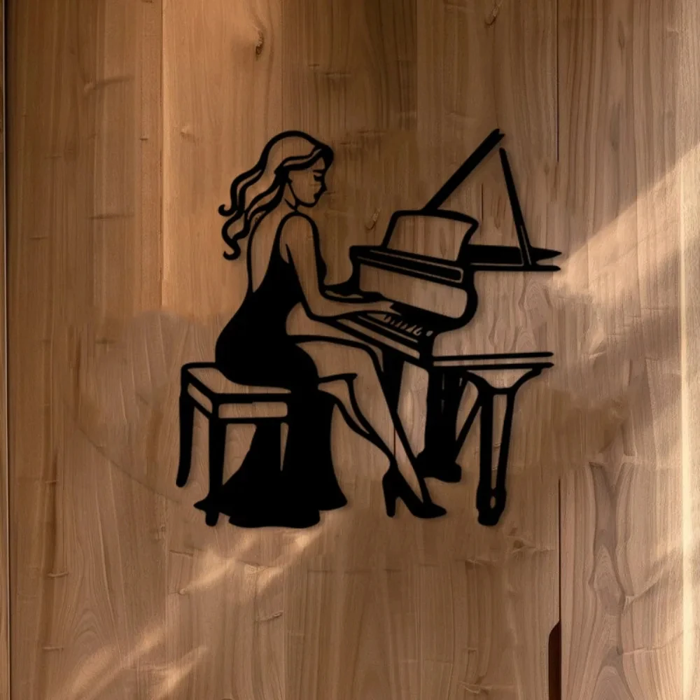 Piano Playing Metal Wall Art Black and White Music Decor Gift for Concert Hall Living Room