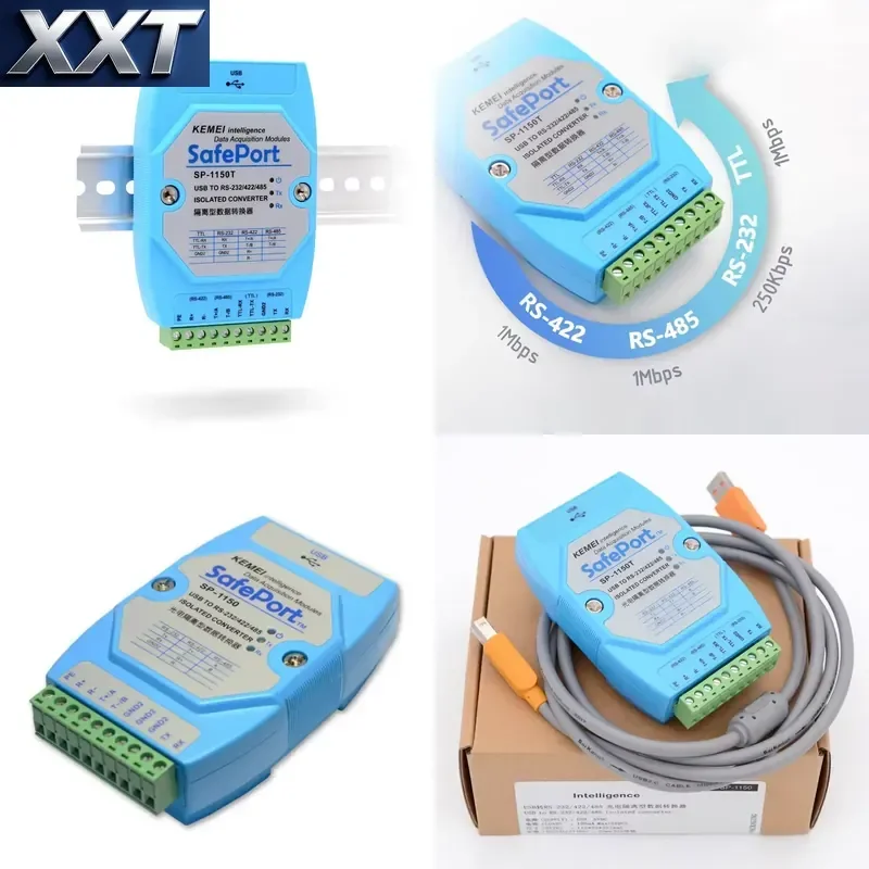 XXT DIN Rail 1.5KV Isolation USB to RS485 RS422 Converter USB to RS232 TTL Converter Serial Port Adapter Automatic Flowing