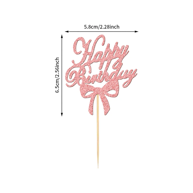 YOMDID 24 Stück Cupcake-Topper mit Schleife und Schriftzug „Happy Birthday“, Kuchenaufsätze für Hochzeit, Geburtstag, Dekorationen, Decoracion Cumpleaños – Detail 4