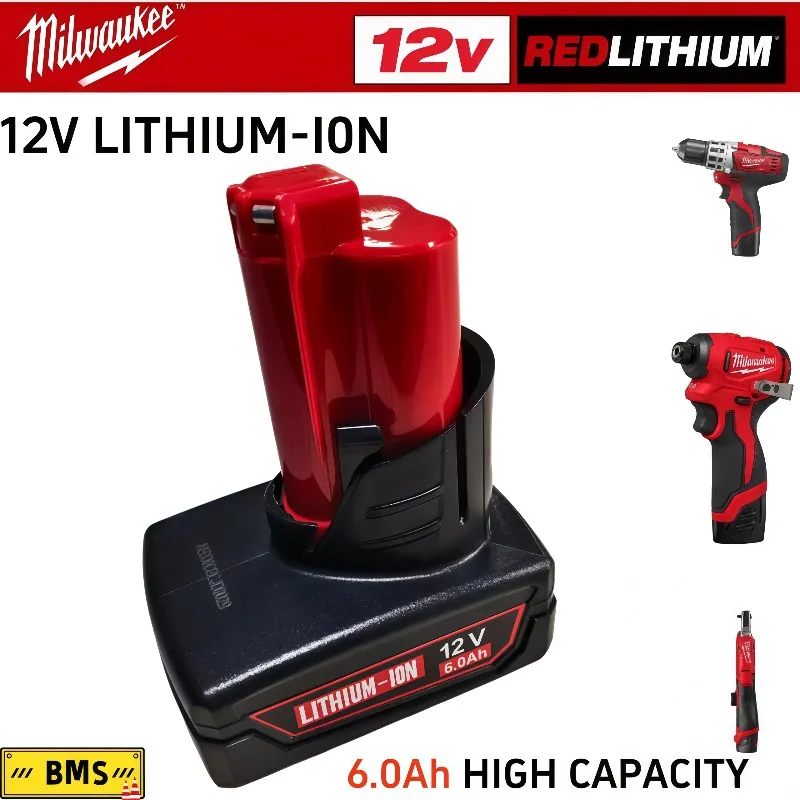 6000mAh 12V XC Lithium Ion Replacement Battery Compatible M12 Series Power Tools Fit 48-11-2425 48-11-2440 48-11-2402