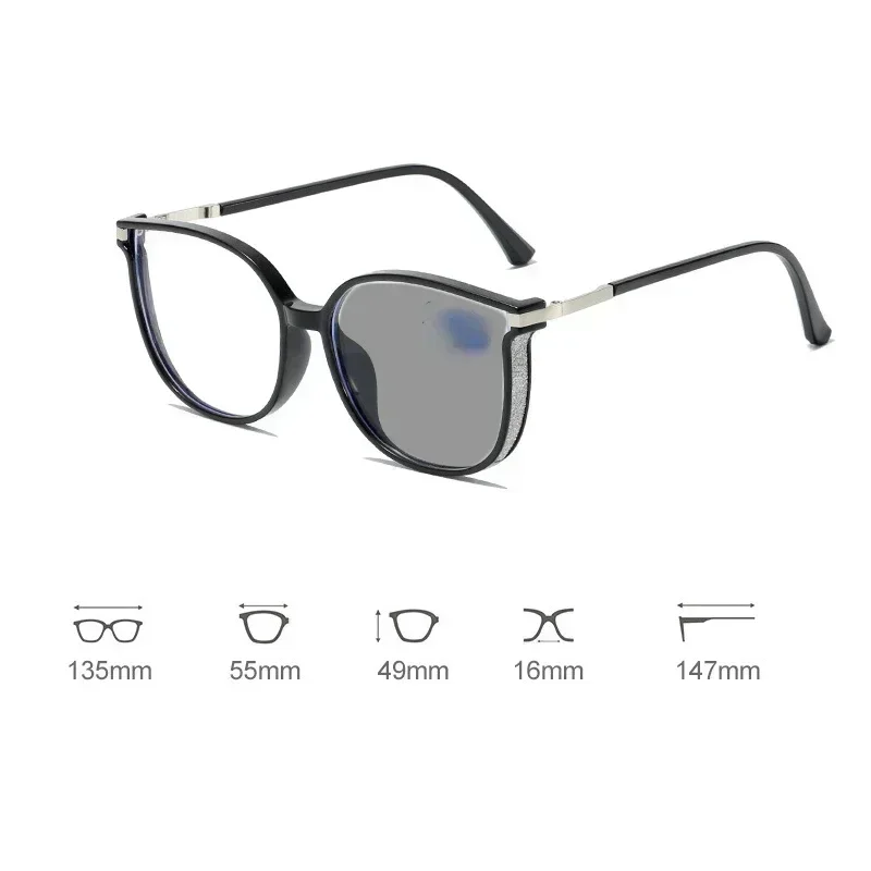 Ladies High-end Short Sight Glasses Fashion Diamond Photochromic Myopia Glasses Large Frame and Colorful Color Changing Eyewear