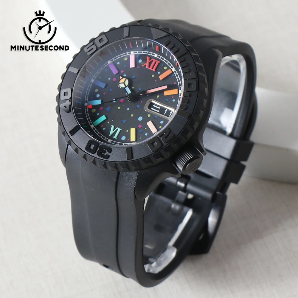 

MINUTESECOND SKX 007 Watch NH36 Watch NH36 Rainbow Rome Dial Automatic Mechanical Movement Sapphire Rubber Strap Sport Watches