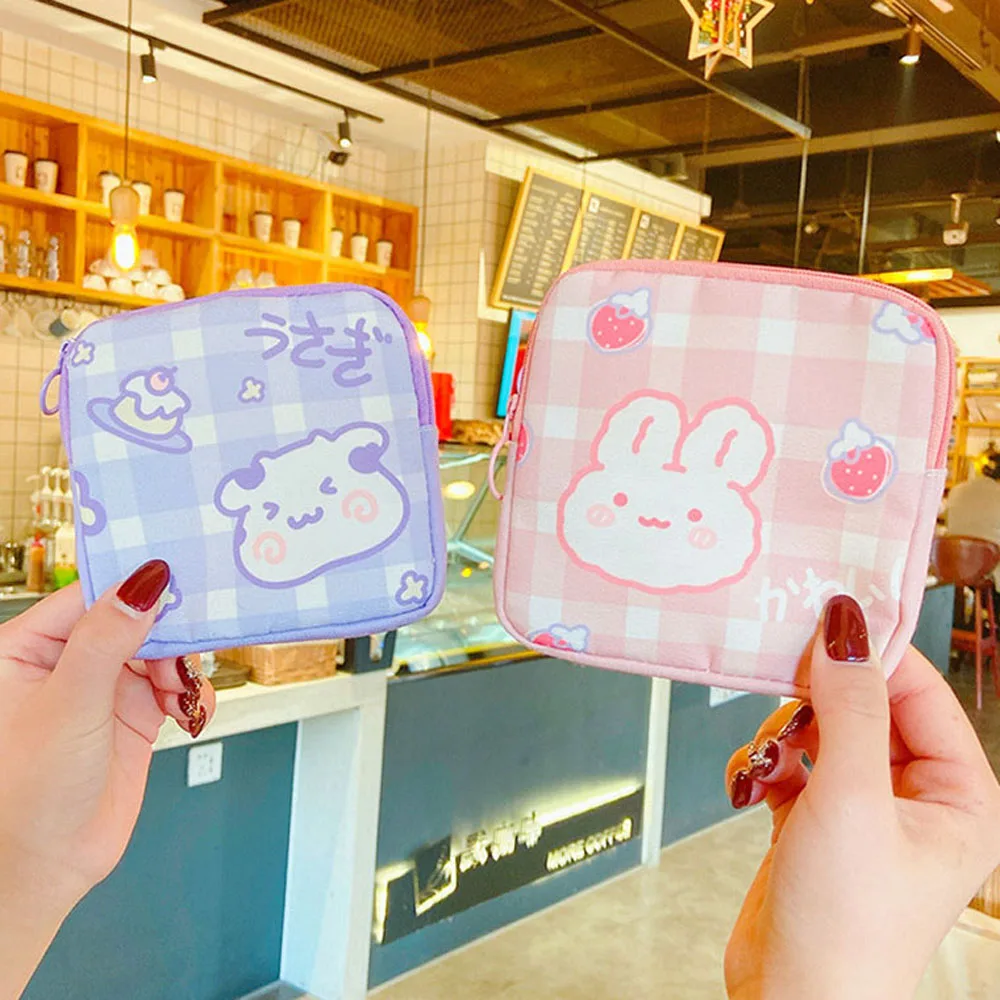 Korean Ins Cute Bear Dog Sanitary Pad Storage Bag Canvas Sundries Coin Pouch Protable Jewelry Credit Card Napkin Organizer