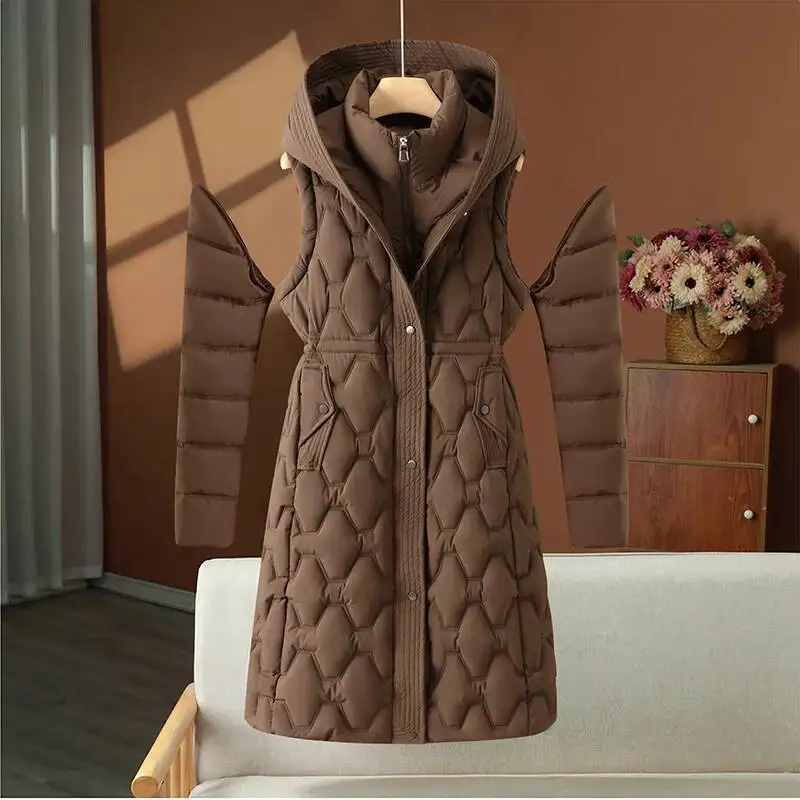 

Detachable-Sve Two-Way Wear Cotton Jaet Women's Mid-Length Padded Cotton Coat Winter New Sle Durable Zipper Closure