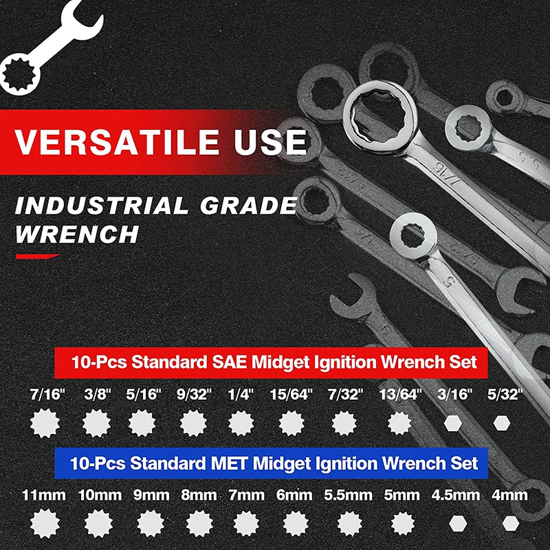ZOOWOOY 10pcs Mini Spanner Wrenches Set Hand Tool Key Ring Spanner Explosion-proof Pocket British/Metric Type Wrenches Portable