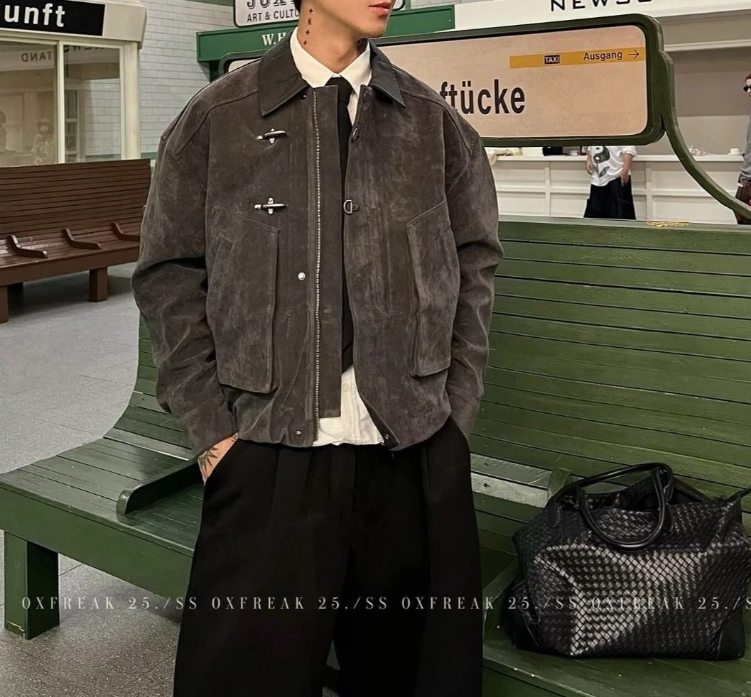 American Retro Design Tooling Jacket Men's Autumn Plane Buckle Short Coat