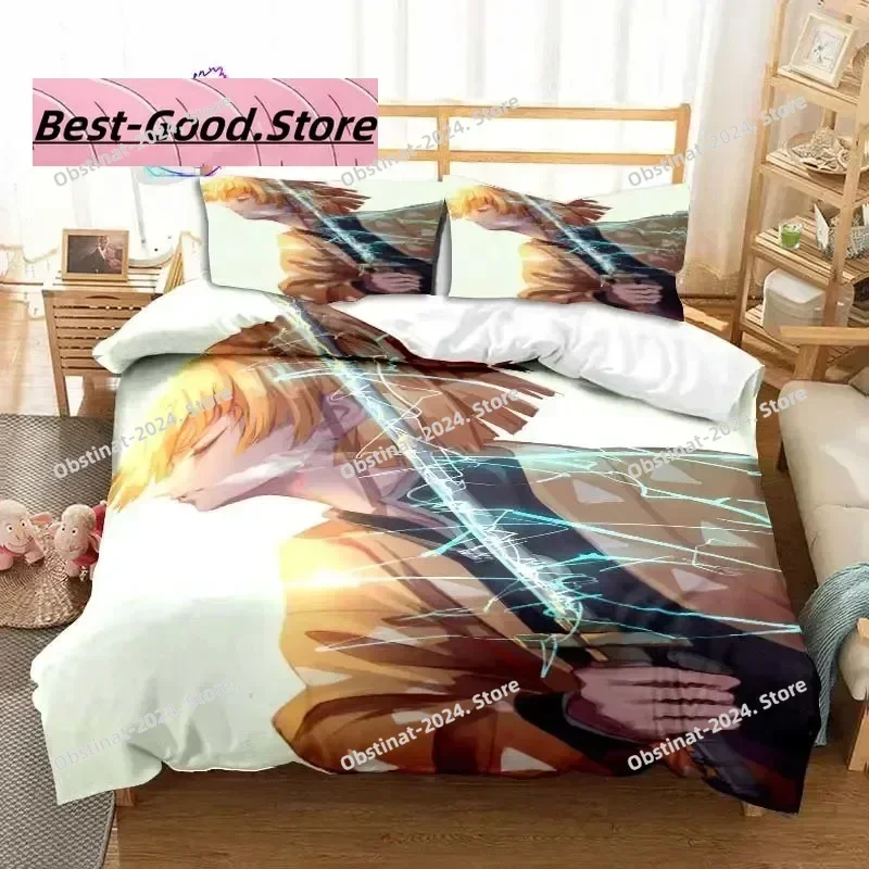 Agatsuma Zenitsu Anime Demon Slayer Bedding Set Single Twin Full Queen King Size Bed Set Aldult Kid Bedroom 3D Print