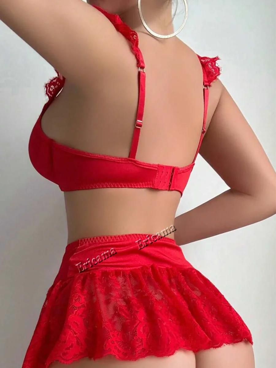 HeartCaptor Womens Lingerie Set Lace Bra and Mini Skirt Cosplay Costume - Details 3
