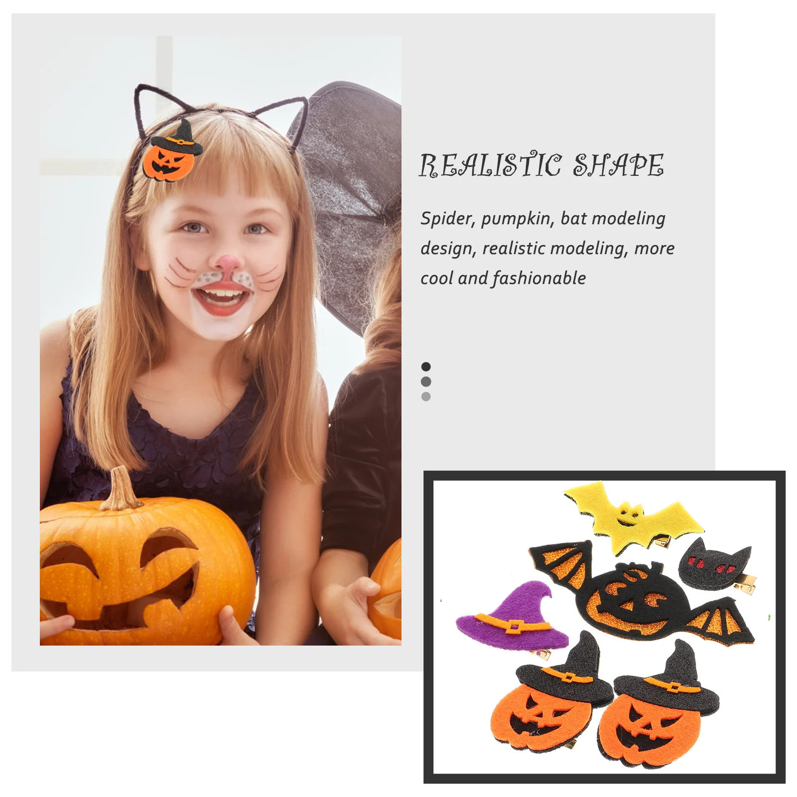

6 Pcs Halloween Hair Pins Pumpkin Hairpins Girls Accessories Decoration Charm Felt Cloth