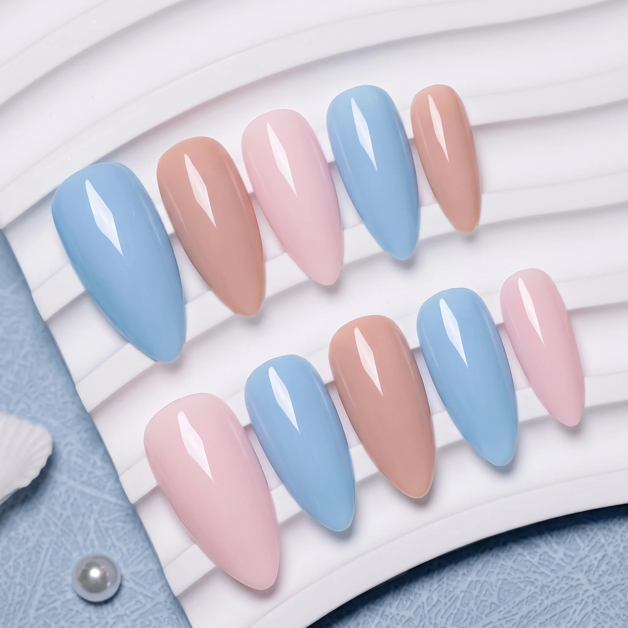 Hassleless 3Pcs Nude Skin Light Blue Nude Pink Nail Polish Gel Set, Fresh and Gentle Style Manicure Set, Suitable for Daily Use, Commuting to Work, Dating, Traveling, and Various Occasions, Gentle and Versatile, Shiny Glossy Finish, Salon Nail Art, Ideal Gift for Women