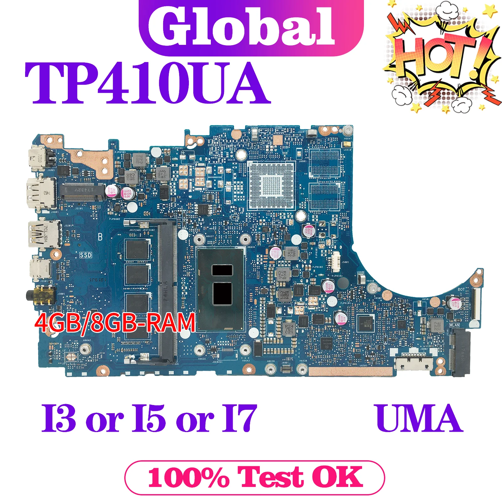 KEFU Mainboard TP410UA TP410U TP410 TP410UR TP410UF Q405UA Q405U Laptop Motherboard i3 i5 i7 7th/8th 4GB/8GB-RAM UMA