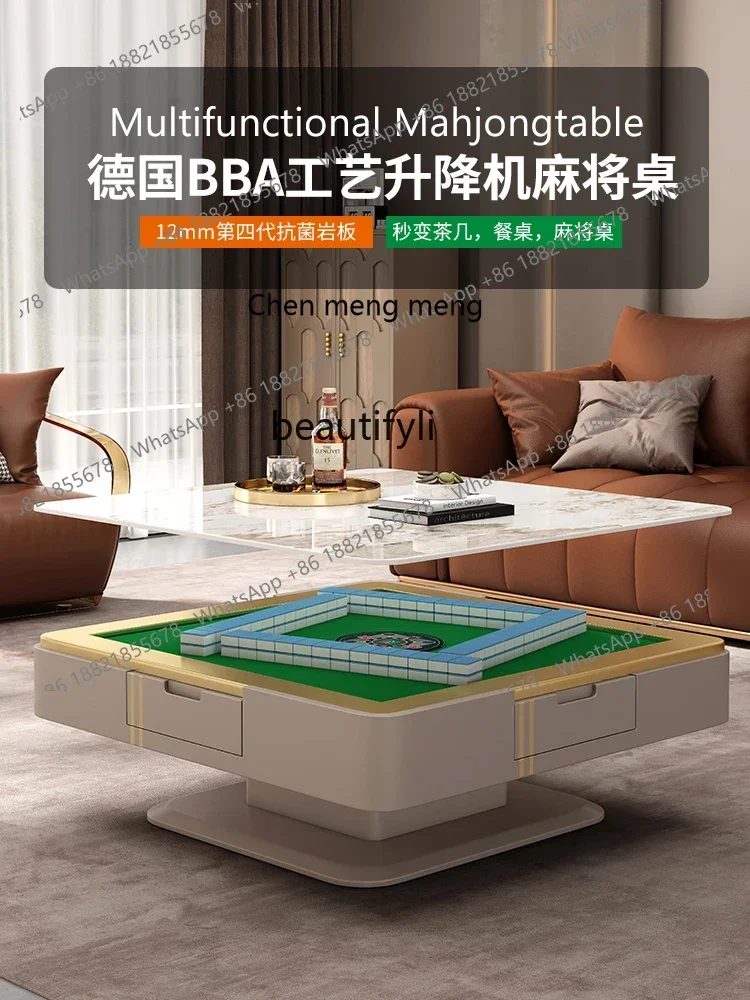 X Lifting electric mahjong table dining table integrated automatic rock slab silent luxury solid wood table
