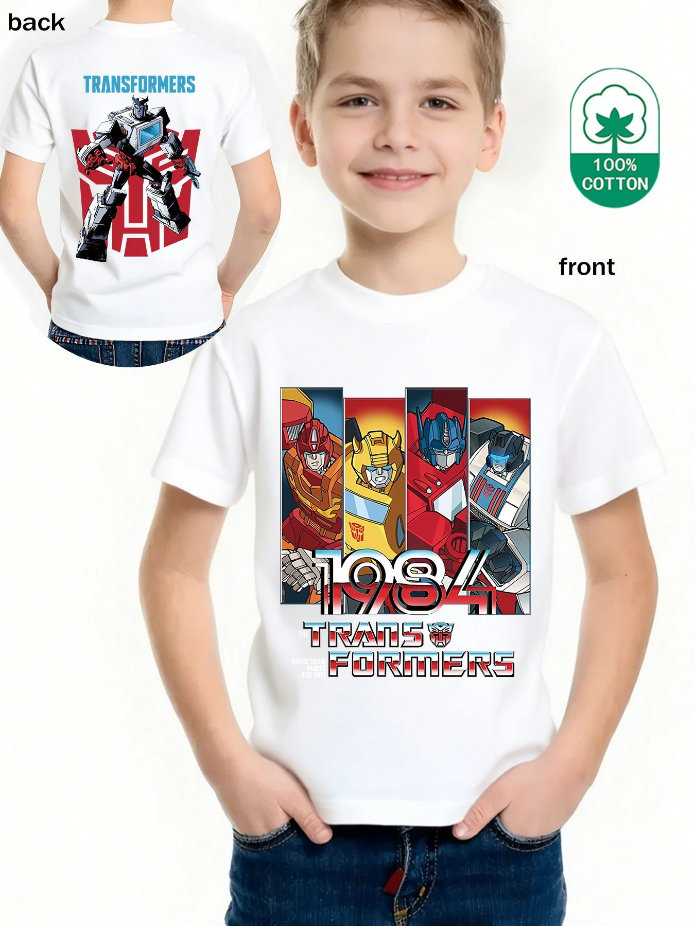 تي شيرت أوبتيموس برايم آند بامبليبي الكلاسيكي بنمط الرسوم المتحركة، طباعة نابضة بالحياة، تي شيرت للأولاد مريح ناعم وأكمام قصيرة #2