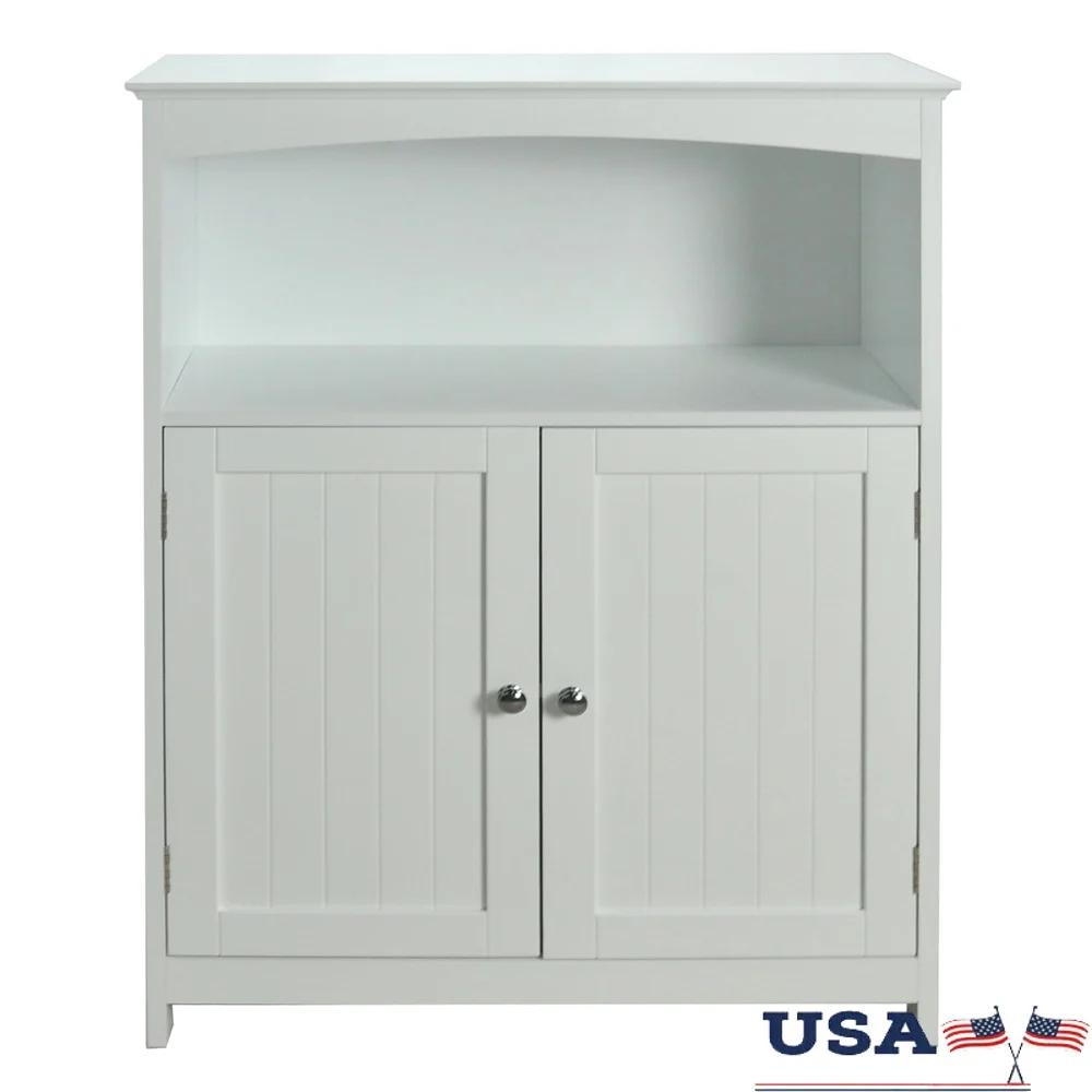 

Contemporary Double Door Storage Cabinet with Adjustable Shelf Open Shelf Easy Assembly Kitchen Beverage Station White Finish
