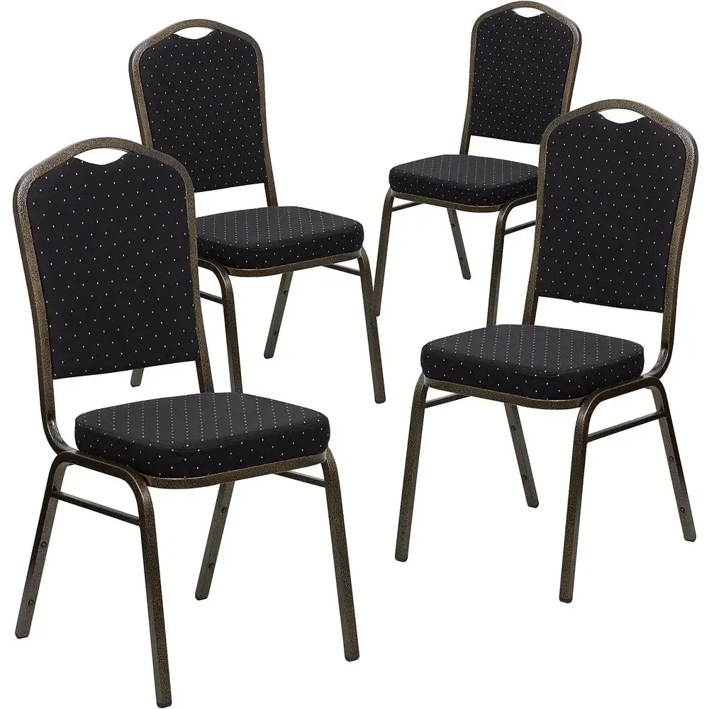 Multipurpose Crown Back Stacking Banquet Chairs Set 4 Pack 500lb Capacity Black Patterned Fabric Event Rental Quality