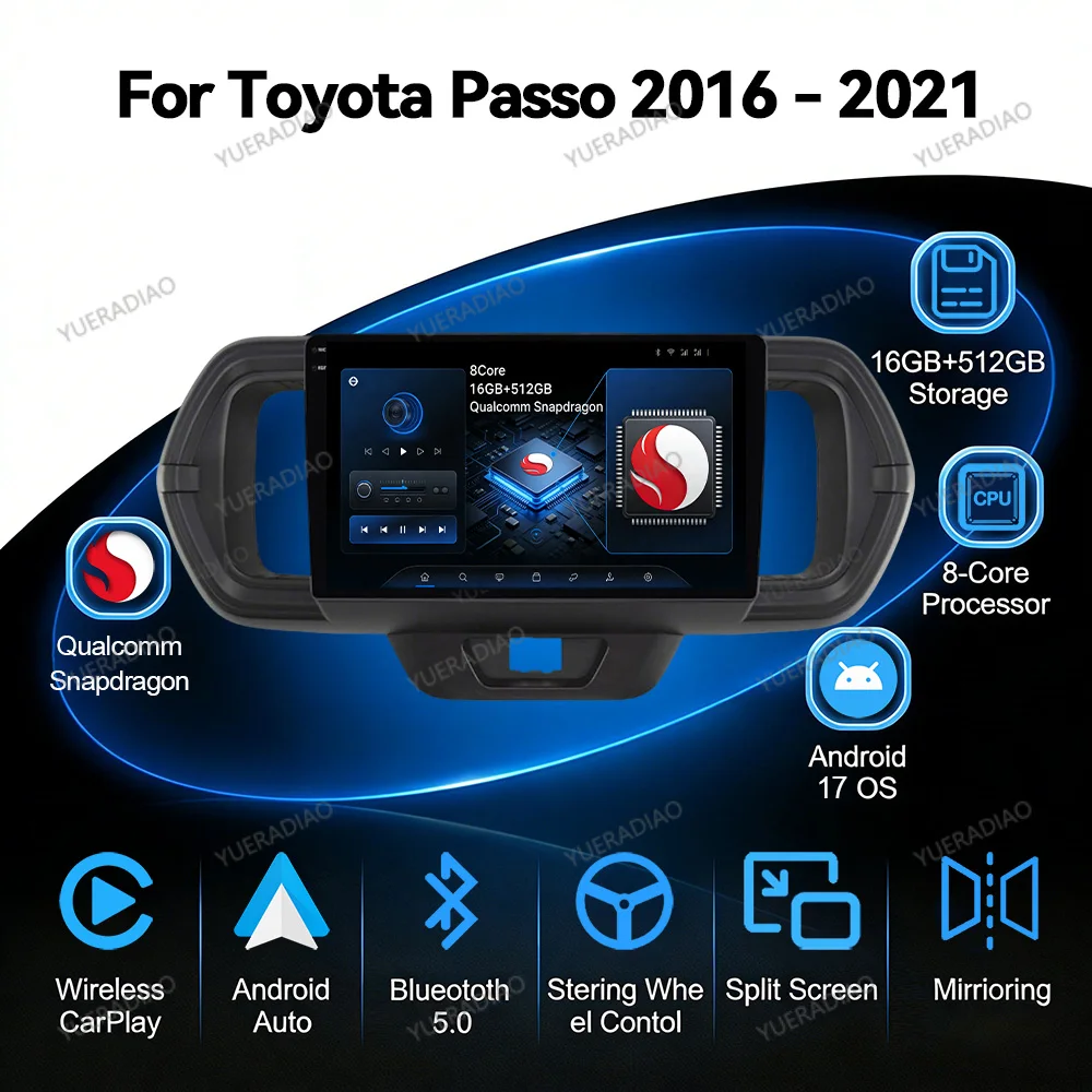 Android 17 Car Radio For Toyota Passo III 3 2016 - 2021 Multimedia Video Player GPS NAVI 4G WIFI Head Unit 360 Camera QLED 2 DIN