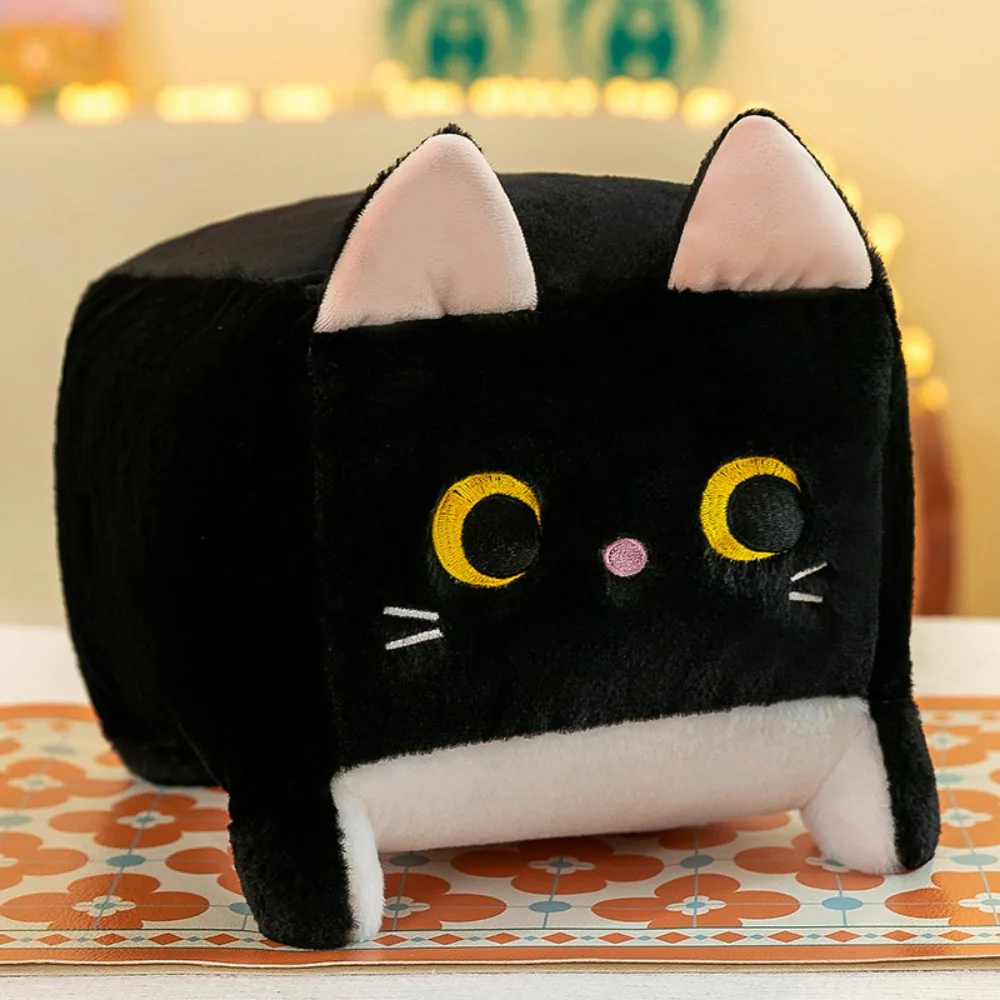 

Block Cat Square Cat Plush Toy Stuffed Animal Soft Cushion Black Cat Pillow Fluffy Doll Home Decor Kitten Plush Doll
