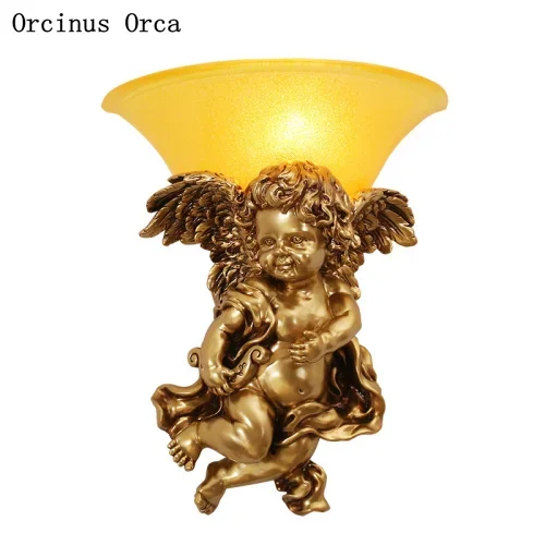 European retro Angel wall lamp living room corridor bedroom lamp modern creative Cupid resin wall lamp